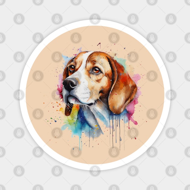 Bright Beagle Watercolor Painting Magnet by nonbeenarydesigns